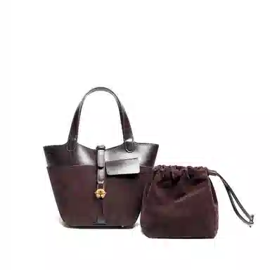 木林森 复古拼接多隔层收纳 聚氨酯 手提包 女款 酒红色