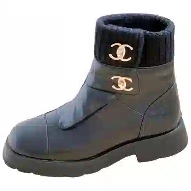 CHANEL Slip-On Round Toe Ankle Boots Black