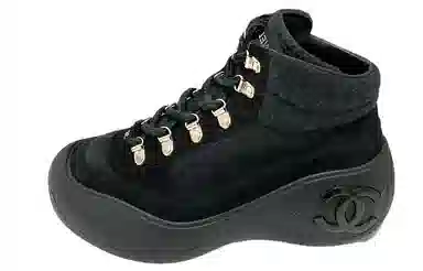 CHANEL Lace-Up Round Toe Ankle Boots Black