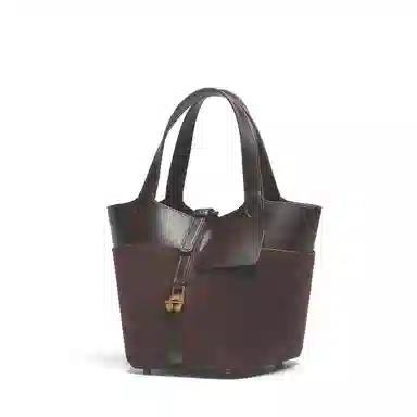 木林森 复古拼接多隔层收纳 聚氨酯 手提包 女款 酒红色