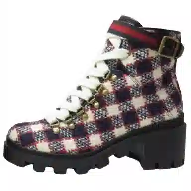 Gucci Round Toe Lace-Up Boots White Red Blue