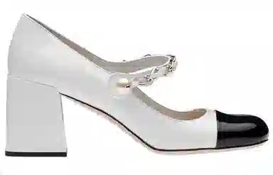 Miu Miu Patent Pearl Chain Heel White Black 6.5cm 2023