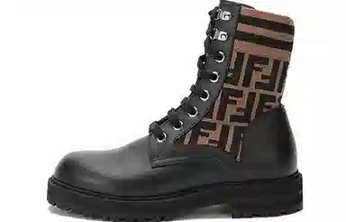 Fendi Leather Printed Lace-up Martin Boots