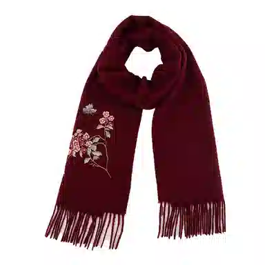 上海故事 秋冬福来系列绵羊毛加厚刺绣工艺流苏设计细腻柔软保暖礼盒包装 绒线围巾 女款