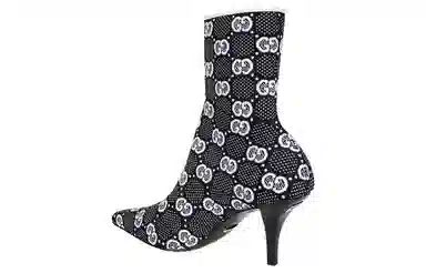 Gucci GG Knit Ankle Boots Black White