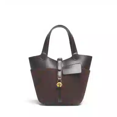 木林森 复古拼接多隔层收纳 聚氨酯 手提包 女款 酒红色