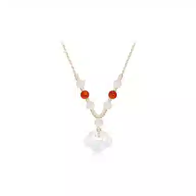 圣诞新年好礼 中国珠宝 祥云如意锁 福运圆满白月光新中式清冷古典国风复古平安顺遂简约百搭好运 玉髓 项链 男女同款情侣款