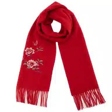 上海故事 秋冬福来系列绵羊毛加厚刺绣工艺流苏设计细腻柔软保暖礼盒包装 绒线围巾 女款