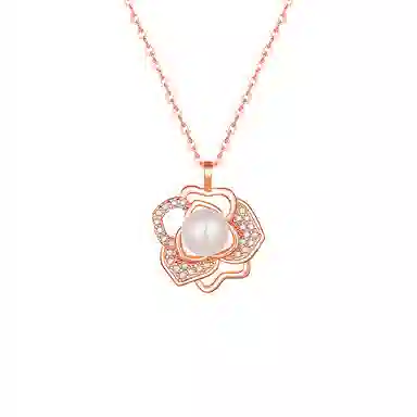 中国珠宝 玫瑰花锁骨链轻奢小众优雅温柔气质百搭新年圣诞元旦氛围感高级 淡水珍珠 项链 女款