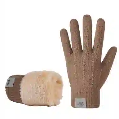 梦特娇 加绒加厚 毛绒 绒线手套 男女同款情侣款