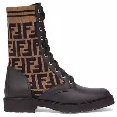 Fendi FF Motif Leather Biker Boots Black