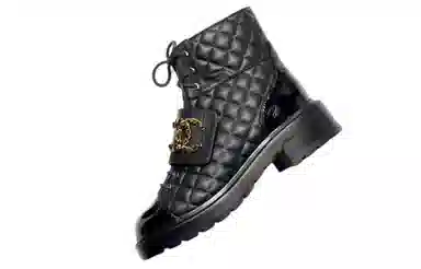 CHANEL Leather Lace-up Ankle Boots Black