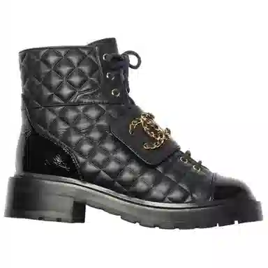 CHANEL Leather Lace-up Ankle Boots Black