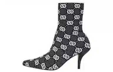 Gucci GG Knit Ankle Boots Black White