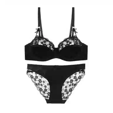 内在密码 本命年女蕾丝蝴蝶结少女心大胸显小内衣裤套装 女款
