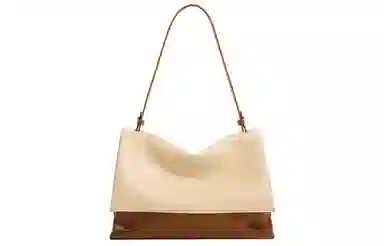 时尚通勤 妙迪 小众高级感拼接撞色 牛皮 邮差腋下单肩斜挎包包 女款 拿铁千层雪