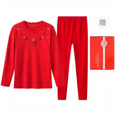 宜而爽 本命年时尚鸿运秋衣秋裤典雅抗菌毛衫过年打底三角裤中筒袜保暖套装 女款 礼盒装