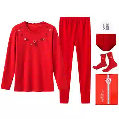 宜而爽 本命年时尚鸿运秋衣秋裤典雅抗菌毛衫过年打底三角裤中筒袜保暖套装 女款 礼盒装