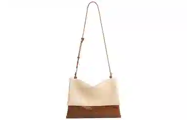 时尚通勤 妙迪 小众高级感拼接撞色 牛皮 邮差腋下单肩斜挎包包 女款 拿铁千层雪