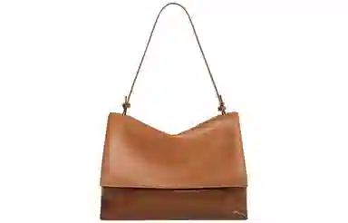 时尚通勤 妙迪 小众高级感拼接撞色 牛皮 邮差腋下单肩斜挎包包 女款 拿铁千层雪