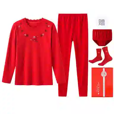 宜而爽 本命年时尚鸿运秋衣秋裤典雅抗菌毛衫过年打底三角裤中筒袜保暖套装 女款 礼盒装