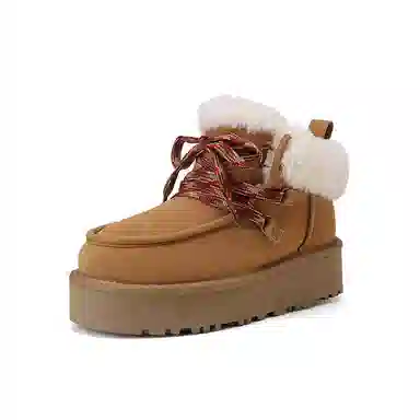 牛反绒 保暖增高防滑 休闲时尚简约系带舒适 短筒 雪地靴 女款 栗色