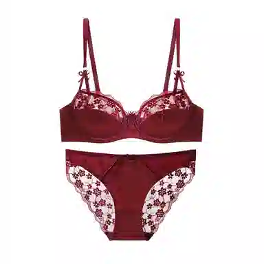 内在密码 本命年女蕾丝蝴蝶结少女心大胸显小内衣裤套装 女款