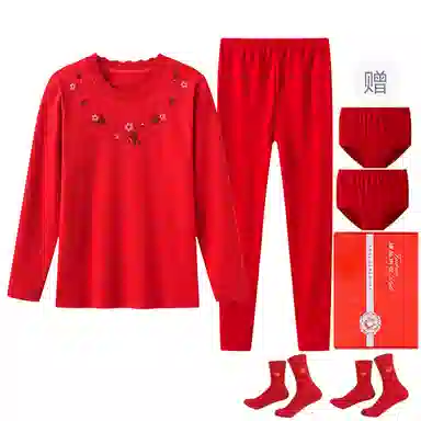 宜而爽 本命年时尚鸿运秋衣秋裤典雅抗菌毛衫过年打底三角裤中筒袜保暖套装 女款 礼盒装