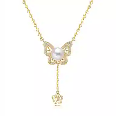 幸囍礼 梦幻蝴蝶流苏小花 花蝶之约森系甜美氛围感可爱温柔风 日常通勤百搭 淡水珍珠 项链 男女同款情侣款