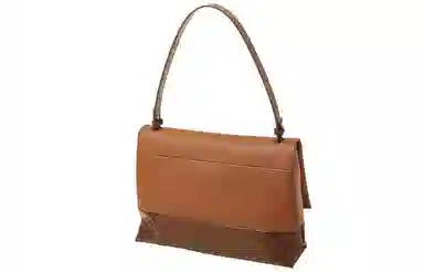 时尚通勤 妙迪 小众高级感拼接撞色 牛皮 邮差腋下单肩斜挎包包 女款 拿铁千层雪