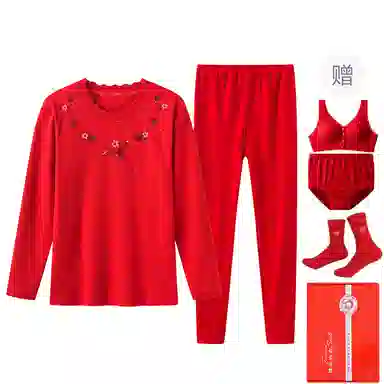 宜而爽 本命年时尚鸿运秋衣秋裤典雅抗菌毛衫过年打底三角裤中筒袜保暖套装 女款 礼盒装