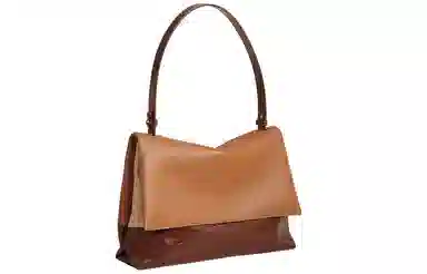 时尚通勤 妙迪 小众高级感拼接撞色 牛皮 邮差腋下单肩斜挎包包 女款 拿铁千层雪