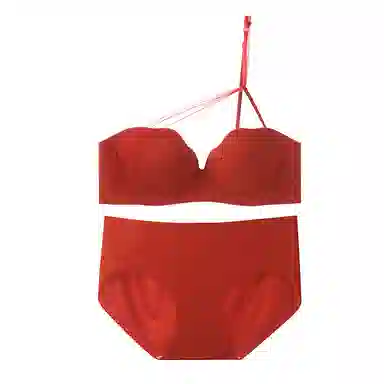 内在密码 本命年红色小胸聚拢无痕半杯纯欲挂脖结婚新娘内衣裤套装 女款