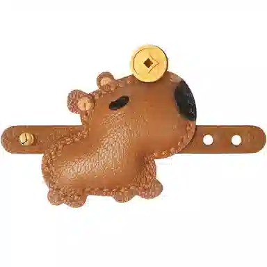 后鸟 头顶有钱了的卡皮巴拉包包挂饰配饰品可爱水豚高级感新中式国潮小众玩偶简约轻奢真皮手工美拉德色好运 羊皮 挂件 男女同款情侣款