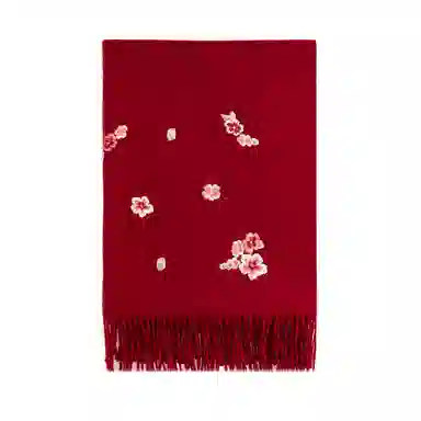 上海故事 桃香雅韵点绣刺绣工艺双面水波纹细绒高贵质感亲肤保暖礼盒包装 绵羊毛 披肩 女款 多色