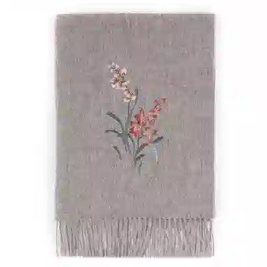 上海故事 静逸幽兰刺绣烫钻保暖舒适新中式 绵羊毛 绒线围巾 女款