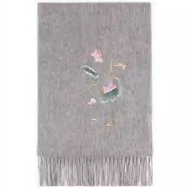 上海故事 锦绣荷韵精美刺绣加厚保暖柔软不扎 绵羊毛 绒线围巾 女款