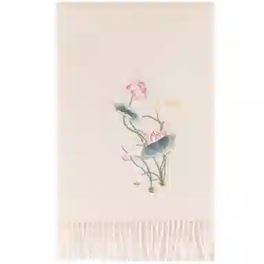 上海故事 锦绣荷韵精美刺绣加厚保暖柔软不扎 绵羊毛 绒线围巾 女款