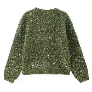 佐丹奴 厚实圈圈纱不规则纽扣开襟毛织长袖针织衫 女款 复古绿