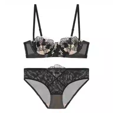 内在密码 法式薄款胸大显小软钢圈防下垂女性感禁欲系蕾丝内衣裤套装 女款