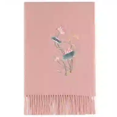 上海故事 锦绣荷韵精美刺绣加厚保暖柔软不扎 绵羊毛 绒线围巾 女款