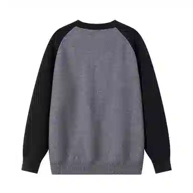 兔先森 美式复古字母刺绣插肩袖宽松时尚百搭拼接撞色圆领套头保暖长袖针织衫 男女同款