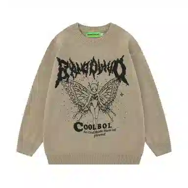 水中花 蝴蝶提花长袖舒适圆领针织衫 女款