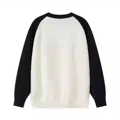 兔先森 美式复古字母刺绣插肩袖宽松时尚百搭拼接撞色圆领套头保暖长袖针织衫 男女同款