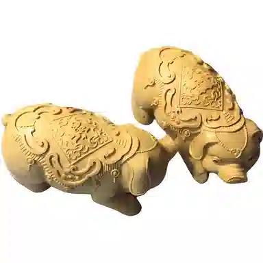 書卓 福猪小众设计 新中式国风气质 高级感 黄杨木 摆件 男女同款情侣款