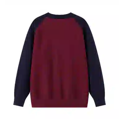 兔先森 美式复古字母刺绣插肩袖宽松时尚百搭拼接撞色圆领套头保暖长袖针织衫 男女同款