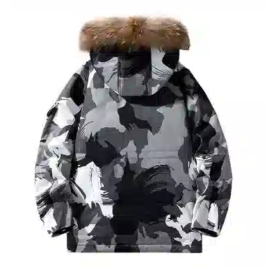 雅鹿 连帽中长款百搭羽绒服 男女同款 黑色