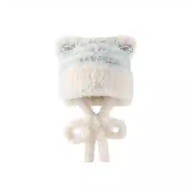 浪莎 纯欲风毛绒可爱蝴蝶结猫耳朵针织帽女生秋冬保暖加厚包头帽防风护耳针织帽 涤纶 绒线帽 女款