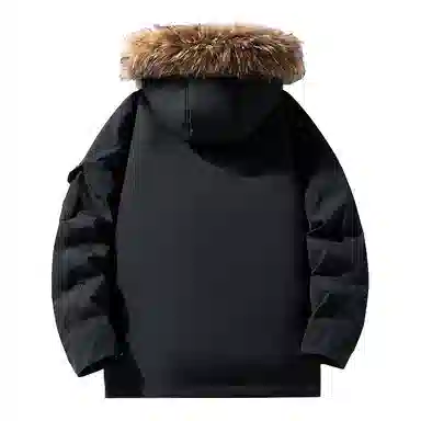 雅鹿 连帽中长款百搭羽绒服 男女同款 黑色