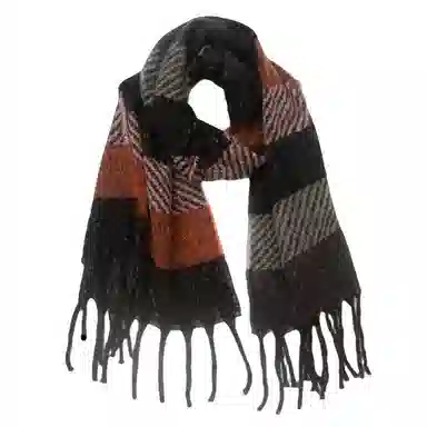 山一丸 条纹流苏 潮流轻奢百搭 绒线围巾 男女同款情侣款